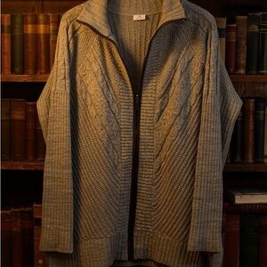 VENUS Men's Charcoal Cable Knit Zip-Up Sweater